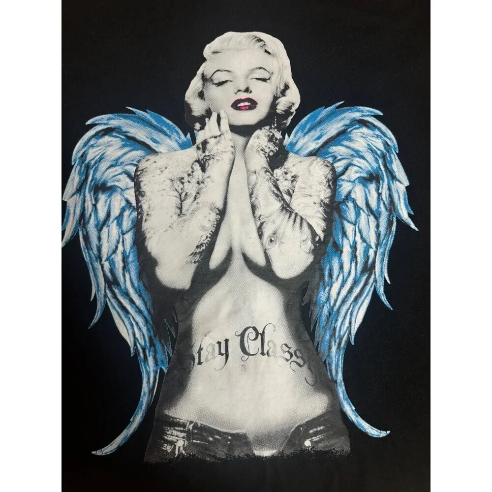 Marilyn Monroe Angel Tatoos Stay Classy Old Hollywood Girls Junior T-shirt Black
